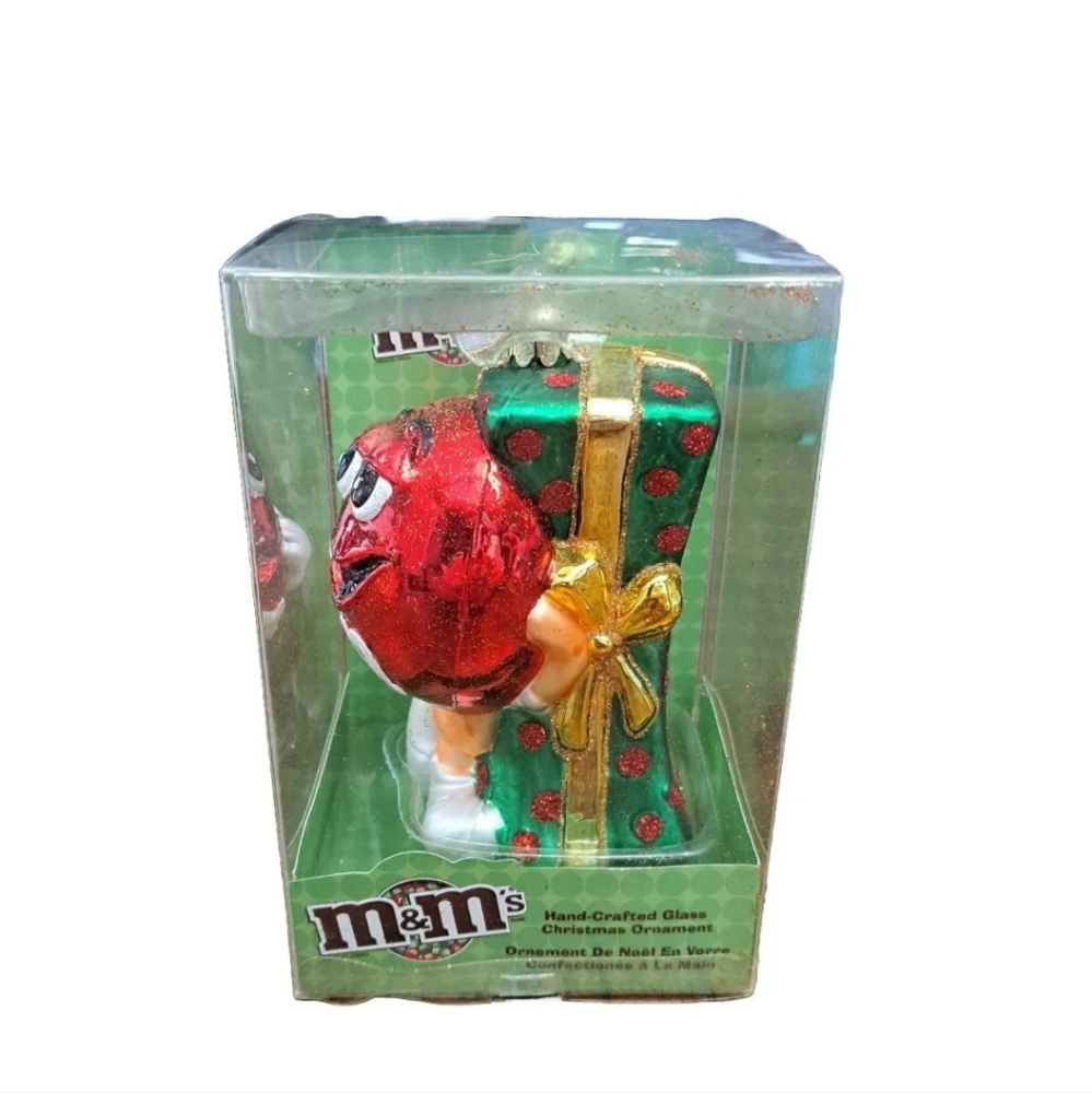 Kurt S. Adler Red M&M's Glass Christmas Ornament Present 5” Tall Hand Crafted - Picture 2 of 5